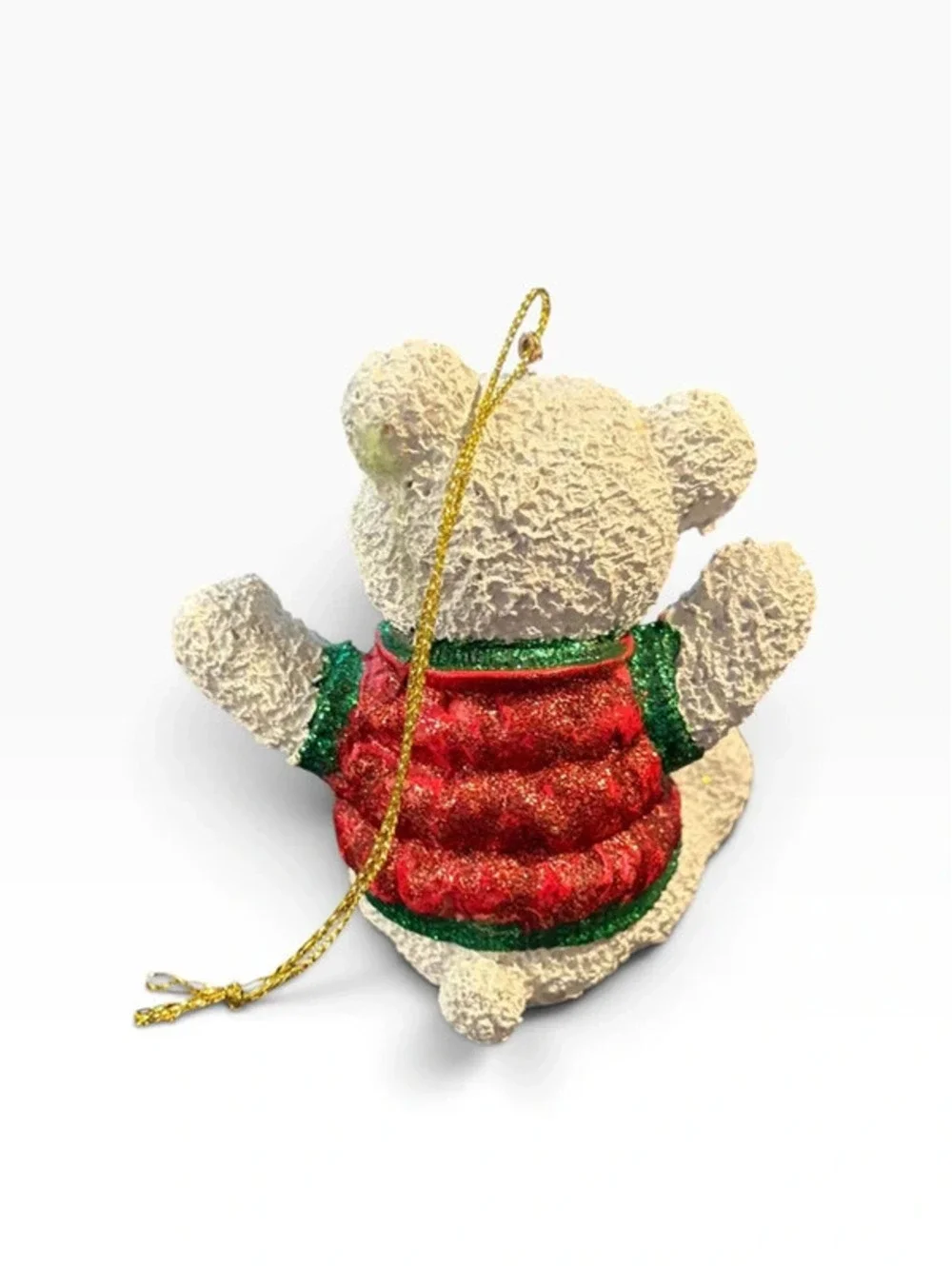 2013 Christmas Teddy Bear Ornament Red Green Glitter Holiday Decor.